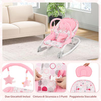 2-in-1 Sdraietta per Bambini, Sdraietta per Neonati Portatile con Schienale Regolabile a 3 Livelli, Sdraietta Pieghevole con Giocattoli, con Cintura di Sicurezza, per Bambini 0-6 Mesi (Rosa)
