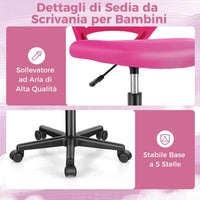 Sedia da Scrivania Ergonomica per Bambini, Sedia per Computer in Rete per Bambini con Ruote Universali, Regolabile in Altezza, Senza Braccioli, Sedia da Studio per Bambini(Rosa)