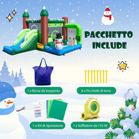 Castello Gonfiabile con Pupazzo di Neve, Gioco Gonfiabile per Bambini con Scivolo, Piscina di Palline, Basket, Gonfiabile con Pupazzo di Neve e Ventilatore da 735W, 380 x 340 x 245 cm