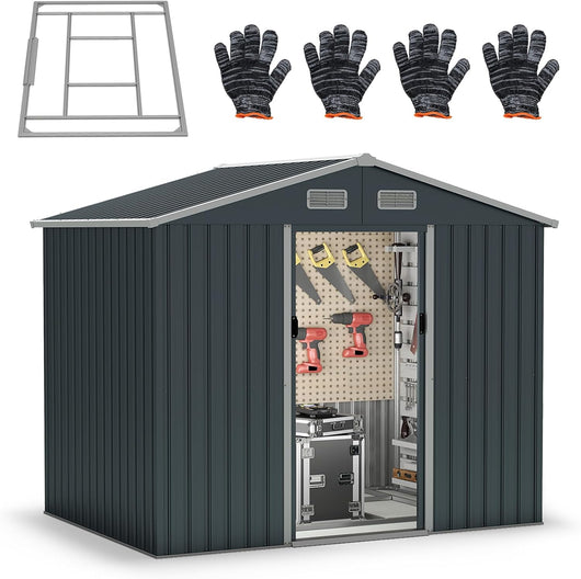 Capanno da Giardino in Metallo con Tetto a Doppia Falda, Casetta da Giardino con Porta Scorrevole e Aerazione, Struttura Rinforzata, Resistente per Fattoria, Terrazza, 236 x 172 x 196 cm