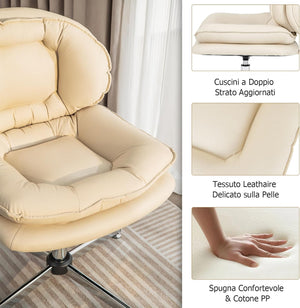 Sedia da Ufficio a Casa, Sedia Scrivania con Schiena Doppiamente Riempita & Seduta, Sedia Girevole e Regolabile, Base Metallica a Crociera, Portata 150 kg, per Salotto, Studio, Ufficio
