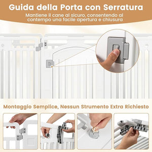 Pannello in Plastica per Cani a 8 Pannelli, Recinzione Portatile per Animali Domestici, Cancello Pieghevole con Porta di Sicurezza con Serratura per Cani, Recinto Pieghevole, 192 x 65 x 80 cm