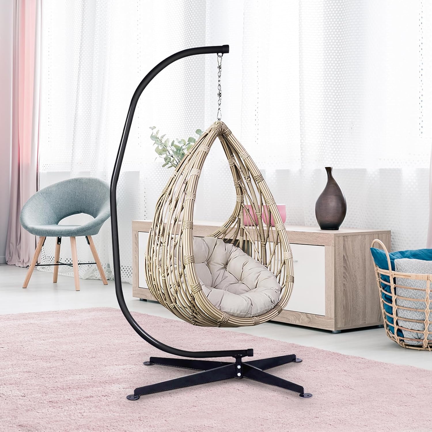 Supporto per Amaca a Sedia a Forma di C, Sostegno per Sedia in Acciaio, Carico Massimo di 150 kg, Nero (Solo Telaio, Senza Amaca a Sedia)