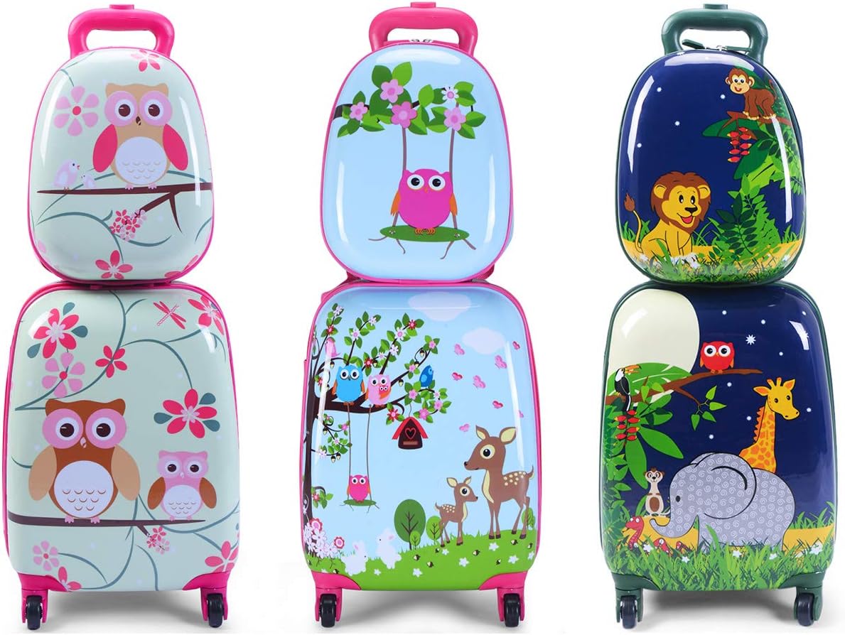 Set di Valigia per Bambini, 16" Valigia+ 12" Zaino, 2 Pezzi, con Ruote Girevoli a 360° e Maniglia Retrattile, Ideale per Viaggiare in Modo Comodo e Divertente (Modello 11)
