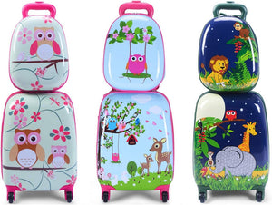 Set di Valigia per Bambini, 16" Valigia+ 12" Zaino, 2 Pezzi, con Ruote Girevoli a 360° e Maniglia Retrattile, Ideale per Viaggiare in Modo Comodo e Divertente (Modello 11)