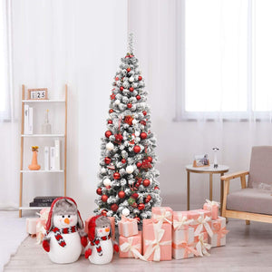Albero di Natale Slim 135/180/225 cm, Albero di Natale Innevato con 150/250/350 Luci LED, 242/500/641 Rami e Base di Metallo, Decorazione Natalizia per Casa e Negozio (180 CM)