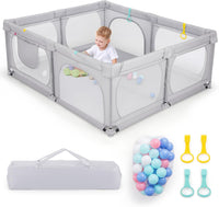 Recinto per Bambini, Box per Bambini con Rete Traspirante, Centro Attività per Bambini con 50 Palline, Box Giochi per Bambini 0-3 Anni (Grigio, 189 x 158 cm)