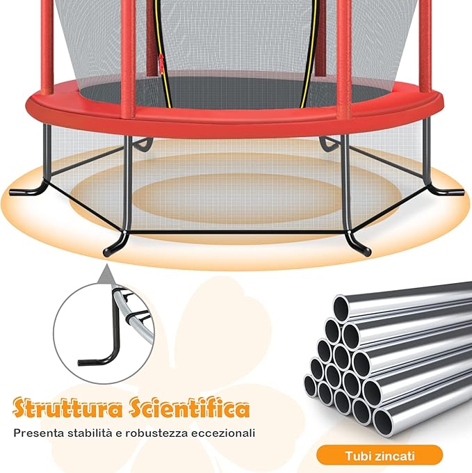 Trampolino Elastico Bambino in Acciaio, Tappeto Elastico Bambini da Esterno e da Interno, con Rete e Cusicnetti Antiscivolo