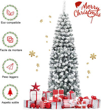 Albero di Natale Innevato 140/180/225 cm, Albero di Natale Artificiale Slim con 242/500/641 Rami Realistici e Folti e Base Pieghevole di Metallo, Apertura a Ombrello (180 cm)