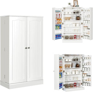 Armadietto Dispensa Alto 104 cm, Mobiletto da Cucina con Ante e Ripiani Regolabili, Credenza Autoportante per Sala da Pranzo, Soggiorno, Camere da Letto, 59 x 30 x 104 cm (Bianco)