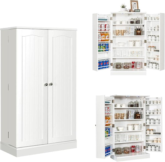 Armadietto Dispensa Alto 104 cm, Mobiletto da Cucina con Ante e Ripiani Regolabili, Credenza Autoportante per Sala da Pranzo, Soggiorno, Camere da Letto, 59 x 30 x 104 cm (Bianco)