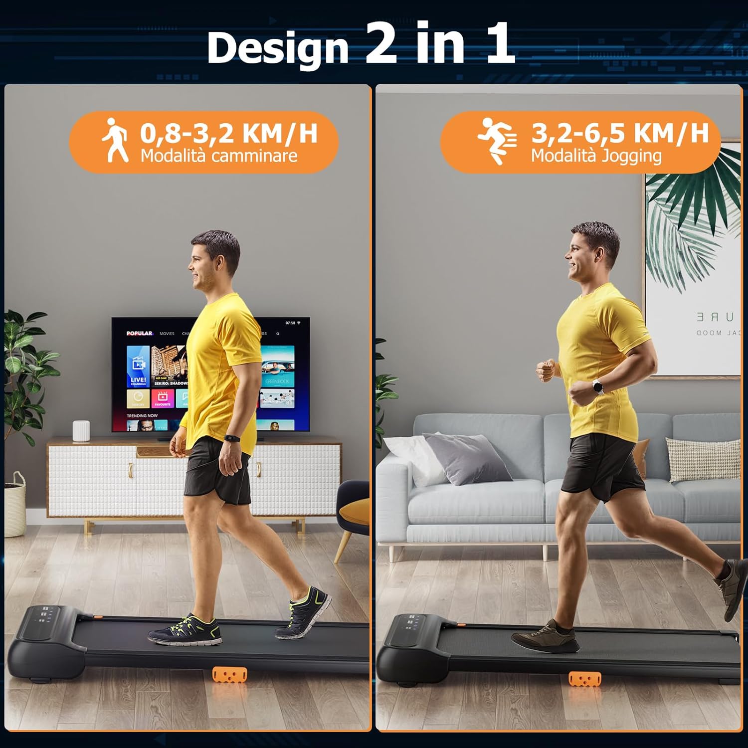 Tapis Roulant Senza Manubrio, Tapis Roulant Sotto Scrivania per Casa/Ufficio con 12 Programmi, Telecomando a Forma di Orologio e Schermo Touch LED, Senza Installazione, Capacità 120 kg