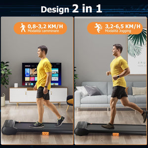 Tapis Roulant Senza Manubrio, Tapis Roulant Sotto Scrivania per Casa/Ufficio con 12 Programmi, Telecomando a Forma di Orologio e Schermo Touch LED, Senza Installazione, Capacità 120 kg