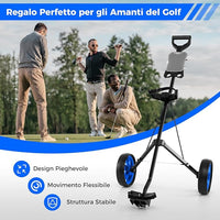 Carrello da Golf Pieghevole con 2 Ruote, Carrello da Golf in Ferro con Tabellone Segnapunti, 140 x 63,5 x 113 cm, Nero(Blu)