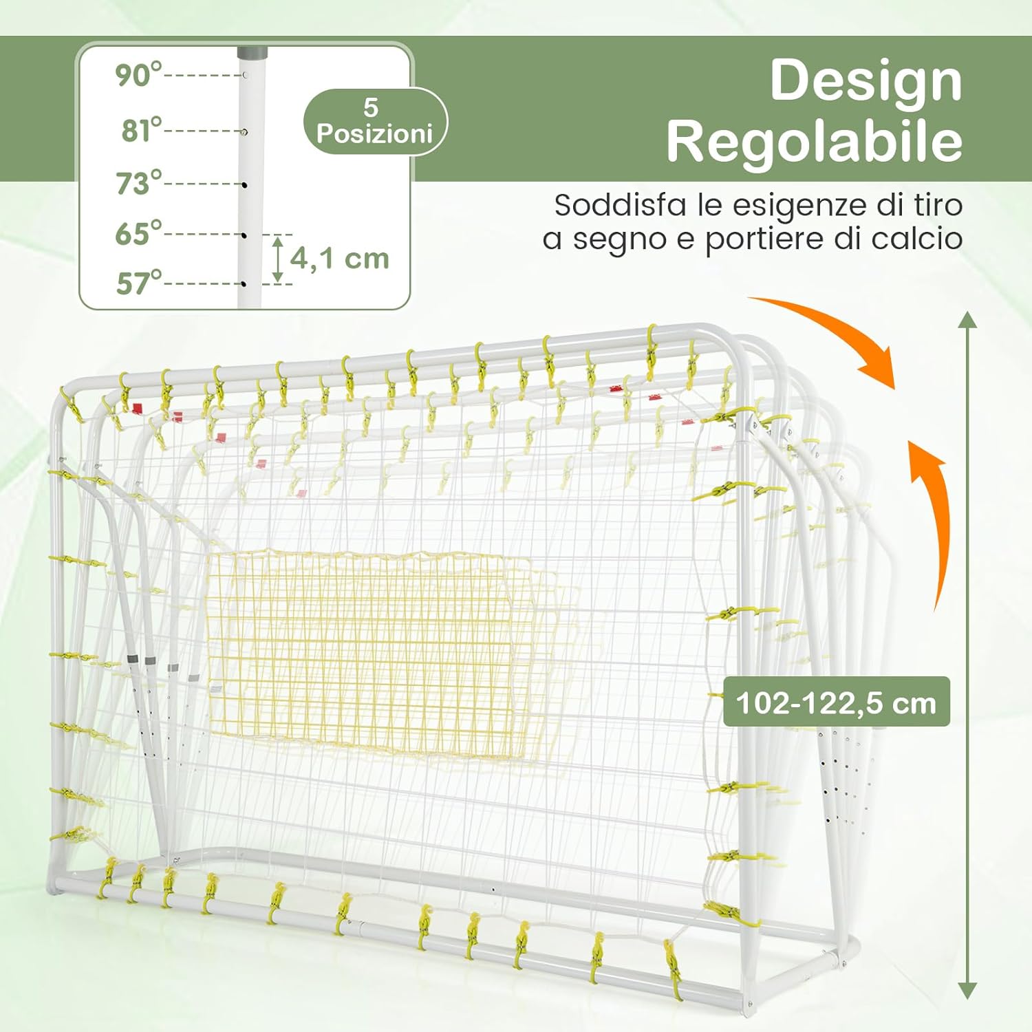Set di Reti da Calcio 2-in-1 per Bambini: Ribalta e Porta da Calcio 187 x 122,5 cm, Set di Rete di Rimbalzo e Rete da Calcio Regolabile, Struttura in Metallo Robusto