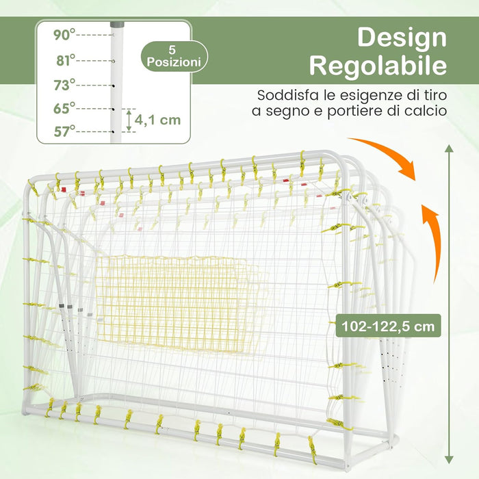 Set di Reti da Calcio 2-in-1 per Bambini: Ribalta e Porta da Calcio 187 x 122,5 cm, Set di Rete di Rimbalzo e Rete da Calcio Regolabile, Struttura in Metallo Robusto