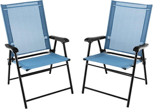 Set di 2 Sedie Pieghevoli da Giardino, Sedie Portatili con Braccioli e Struttura in Metallo, Sedie da Esterno Giardino Campeggio Terrazza Balcone Piscina, 65x60x93cm (blu)