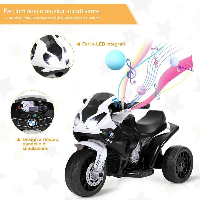 BMW Moto Cavalcabile per Bambini, Moto Giocattolo con Rotelle, Fari, Funzione Musica, Motocicletta a 3 Ruote, Regalo Perfetto per Bambini, 66 x 37 x 44,5 cm (Nero)