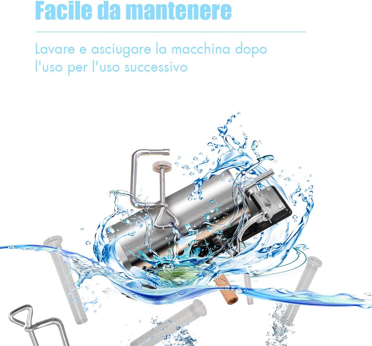 3kg Insaccatrice per Salsiccia Macchina per Salsicce Insaccatrice Manuale in Acciaio Inossidabile, Salsicce Siringa con 4 Tubi di Riempimento