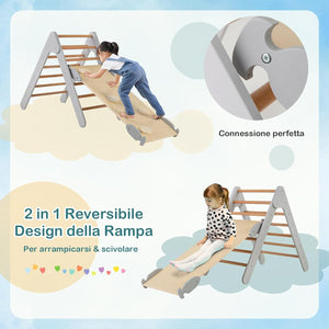 3 in 1 Arrampicata Giocattolo a Triangolo per Bambini, Set di Arrampicata con Rampa di Scivolo a 2 Lati e Inclinazione Regolabile, Arrampicatore per Bambini 1 Anno+ (Grigio)