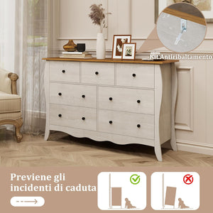 Cassettiera a 7 Cassetti in Tessuto, Cassettiera per Camera da Letto in Legno Rustico, Cassettiera Cameretta Salvaspazio per Soggiorno, Corridoio, Cucina, 120 x 38,5 x 77,5 cm (Grigio)