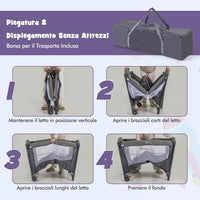 5-in-1 Lettino da Campeggio con Materasso, Lettino per Bambini con Fasciatoio, Lettino Pieghevole e Portabile, Altezza Regolabile in 5 Livelli, per Bambini 0-36 Mesi (Grigio+Grigio Scuro)