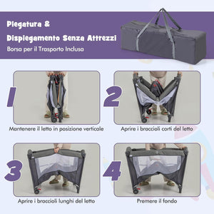 5-in-1 Lettino da Campeggio con Materasso, Lettino per Bambini con Fasciatoio, Lettino Pieghevole e Portabile, Altezza Regolabile in 5 Livelli, per Bambini 0-36 Mesi (Grigio+Grigio Scuro)