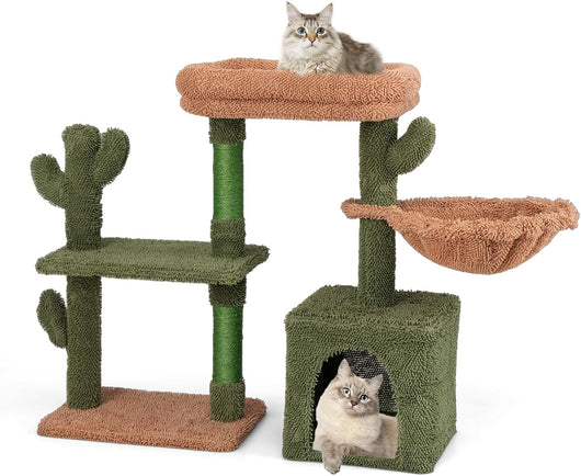 Tiragraffi per Gatti Moderno, Torre per Gatti Estetica a Forma di Cactus con Ripiano, Condo, Amaca, Posti per Graffi in Sisal e Cuscino Lavabile, Albero per Gatti Adulti e Cuccioli