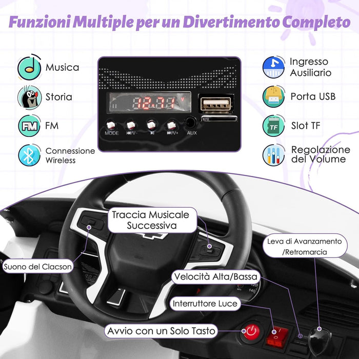 12V Macchina Elettrica per Bambini Chevrolet, SUV Elettrica con Telecomando Luci Luminose e Musica, 3-3,5 km/h, Ideale per Bambini di 3-6 Anni (Bianco)