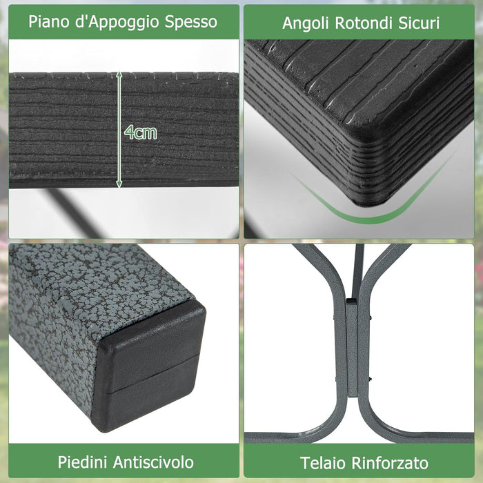 Set Tavolo da Picnic con Panca da 183 cm, Tavolo da Campeggio con 2 Panche per 8 Persone, Foro per Ombrellone, per Giardino, Campeggio, terrazza, Portato Totale 650 kg (Nero)