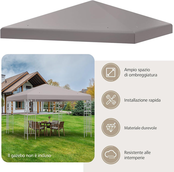 Copertura per Gazebo, Tetto Ricambio per Gazebo, Tetto del Padiglione 3x3 m (Grigio)