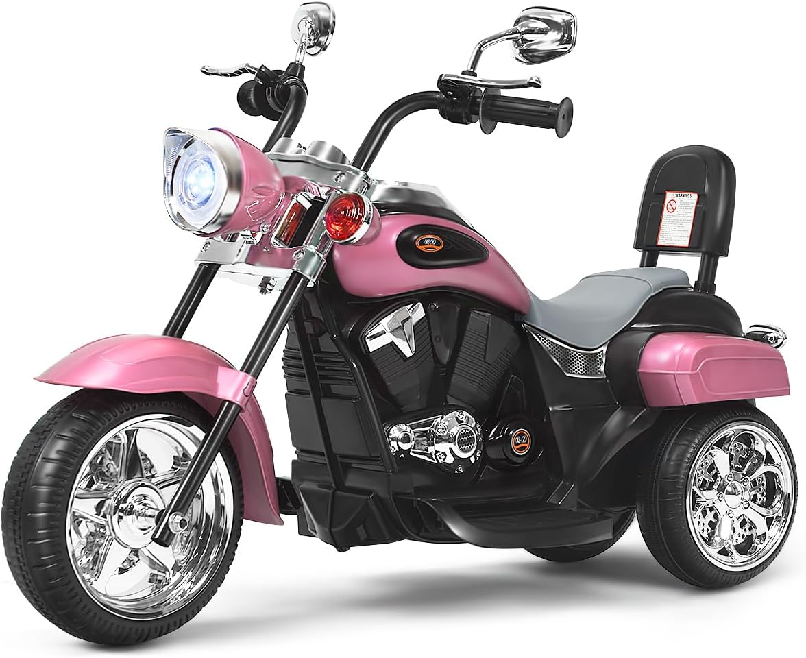6V Moto Elettriche per Bambini, Moto Cavalcabile Marcia Avanti e Indietro, Portanza di Peso 30kg (Rosa Chiaro)