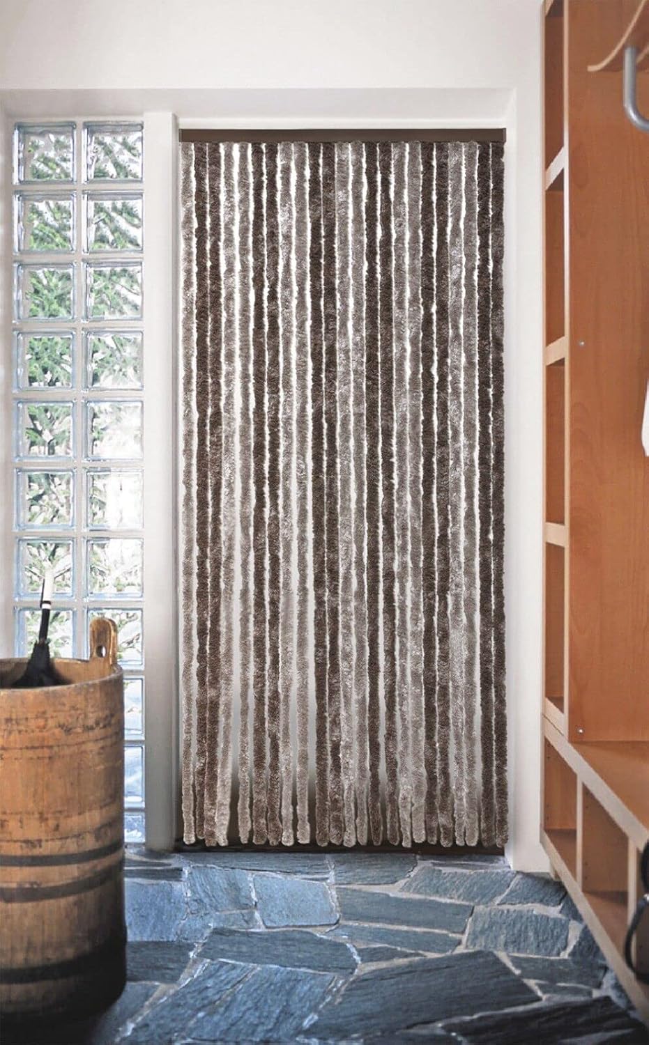 Tenda in Ciniglia 120x230 cm Porta Ingresso ProteggiSole Antimosche Lavabile Regolabile Marrone Tortora