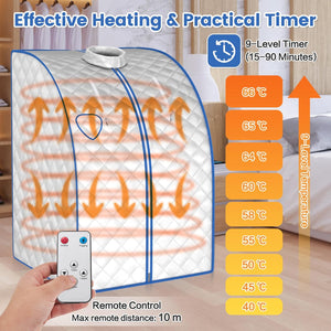 Sauna a Vapore Portatile 3 L, Cabina Domestica per SPA, 9 Temperature Regolabili, 15-90 Minuti, Telecomando e Sedia, 1000W (Argento)