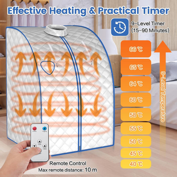 Sauna a Vapore Portatile 3 L, Cabina Domestica per SPA, 9 Temperature Regolabili, 15-90 Minuti, Telecomando e Sedia, 1000W (Argento)