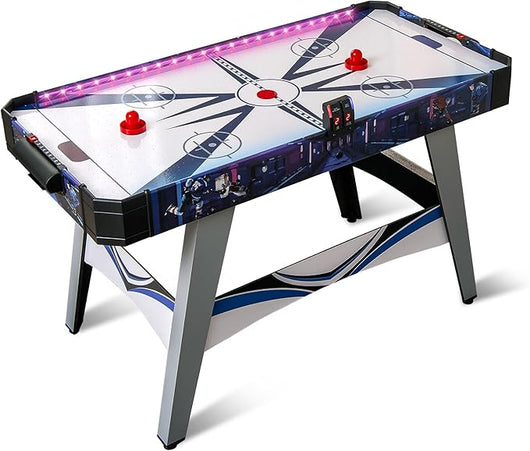 Air Hockey da Tavolo con 2 Spintori e Dischi, Piedini Regolabili, Tavolo da Hockey Alimentato con 12V Motore e Tabellone Segnapunti LED, Tavolo Hockey da Interno 137 x 65 x 86 cm