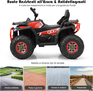 12 V Quad Elettrico per Bambini, Auto Elettrica Cavalcabile con Luci LED e Musica, Velocità fino a 8 km/h, per Bambini 3+ anni (Rosso)