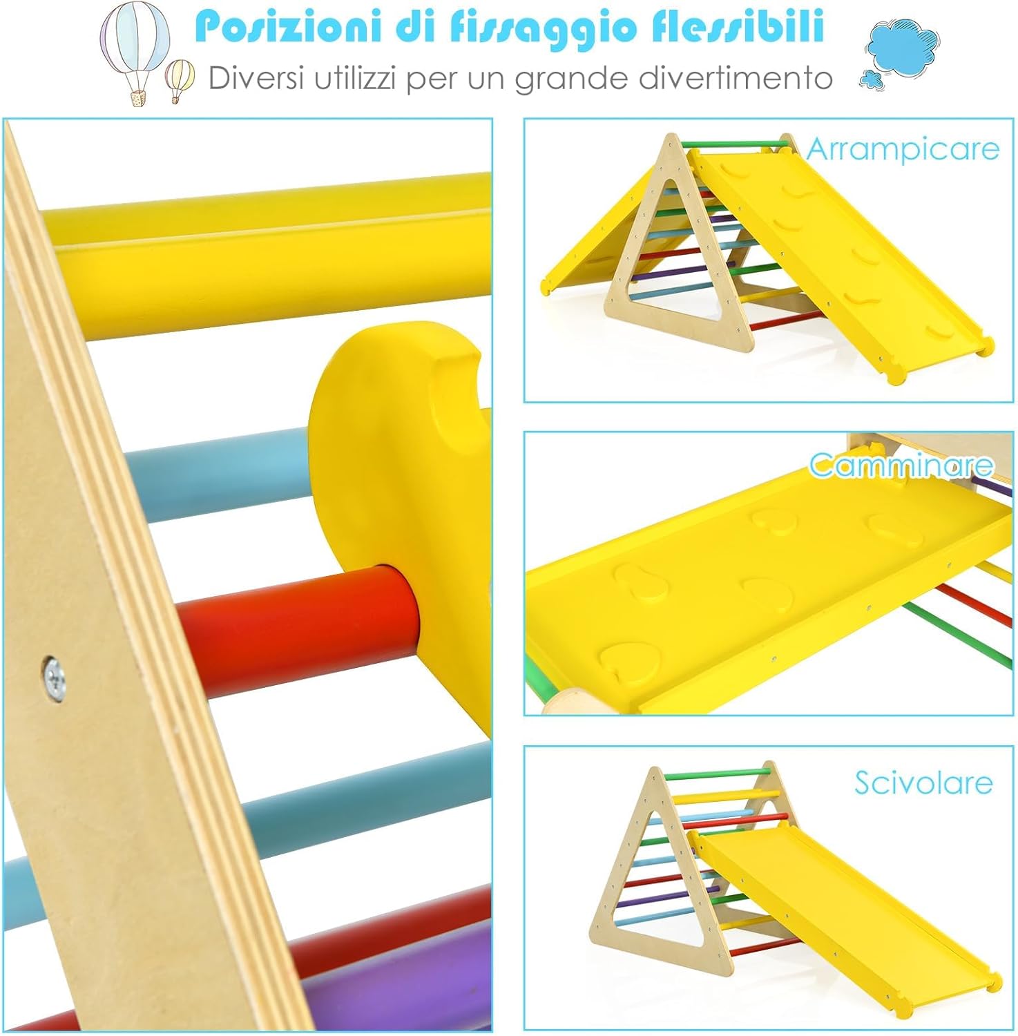 5 in 1 Set da Arrampicata per Bambini, Set Attrezzature da Gioco al Coperto con 2 Triangoli 1 Cubo e 2 Scivoli, per Scivolare e Arrampicarsi, Scala Giochi Arrampicata per Bambini 1+ Anni