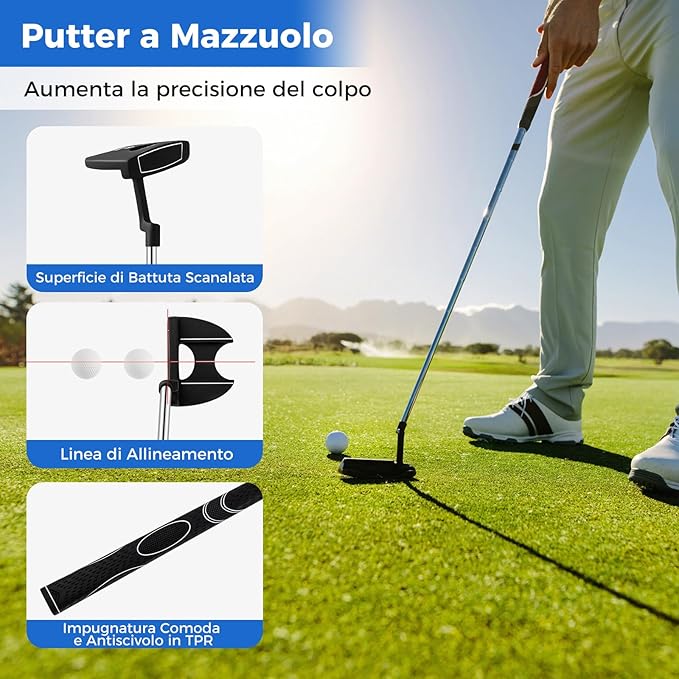 Set da Golf Completo con 9 Mazze, Sacca, Driver 460cc, Set Completo di Mazze da Golf per Uomo
