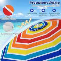 Ombrellone da Spiaggia 198 cm, Ombrello Parasole da Esterno con Palo Inclinabile in Alluminio, Ombrellone Portatile con Borsa di Trasporto, Anti UV 50+, 8 Stecche (Colorato)