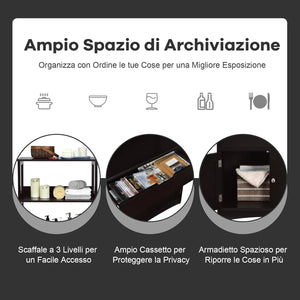 Armadietto del bagno con cassetto e mensola, armadio con 2 mensole aperte e 2 ante, armadietto per cucina, ingresso, salone e camera da letto, armadietto in legno (nero)