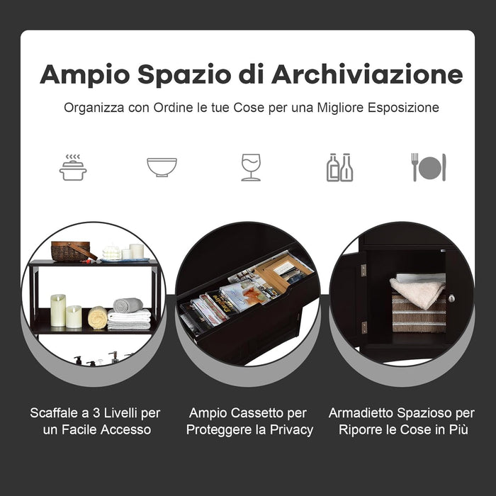 Armadietto del bagno con cassetto e mensola, armadio con 2 mensole aperte e 2 ante, armadietto per cucina, ingresso, salone e camera da letto, armadietto in legno (nero)