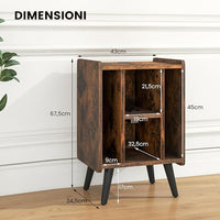 Supporto per Giradischi, Porta Vinili con 4 Ripiani Aperti, Presa di Corrente e Porta USB, con Mensole Espositive, per Soggiorno, Camera da Letto e Ufficio, 43 x 34,5 x 67,5 cm (Marrone)