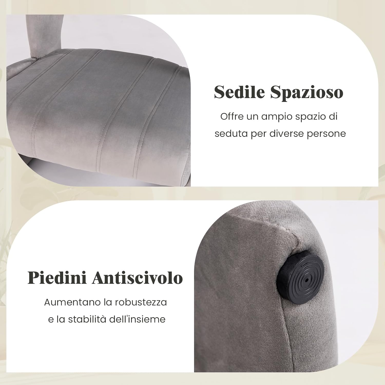 Poltrona con Pouf, Poltrona Relax con Poggiapiedi, Set di Poltrona e Pouf Rivestiti in Velluto, con Schienale Curvo Aperto, Poltrona da Lettura per Soggiorno, Portata 180 kg