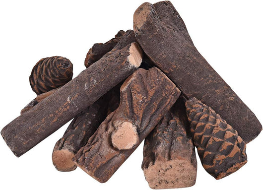 Set di 9 Tronchi per Caminetto a Gas, Tronchi in Ceramica per Caminetti a Gas, Tronchi Artificiali per Caminetti Interni ed Esterni