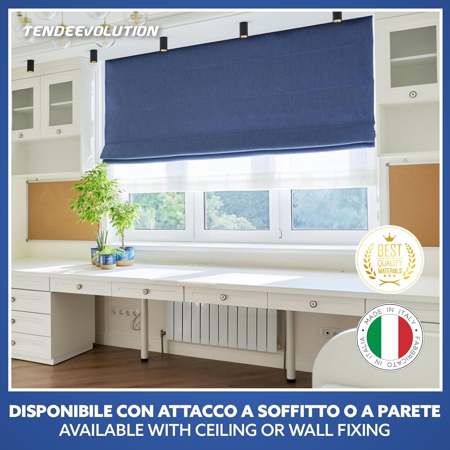 BASTONE BINARIO PER TENDA A PACCHETTO CON 3 CALATE A SGANCIO RAPIDO IN ALLUMINIO BIANCO LUNGHEZZA 140 CM Attacco Soffitto COMANDO A DESTRA
