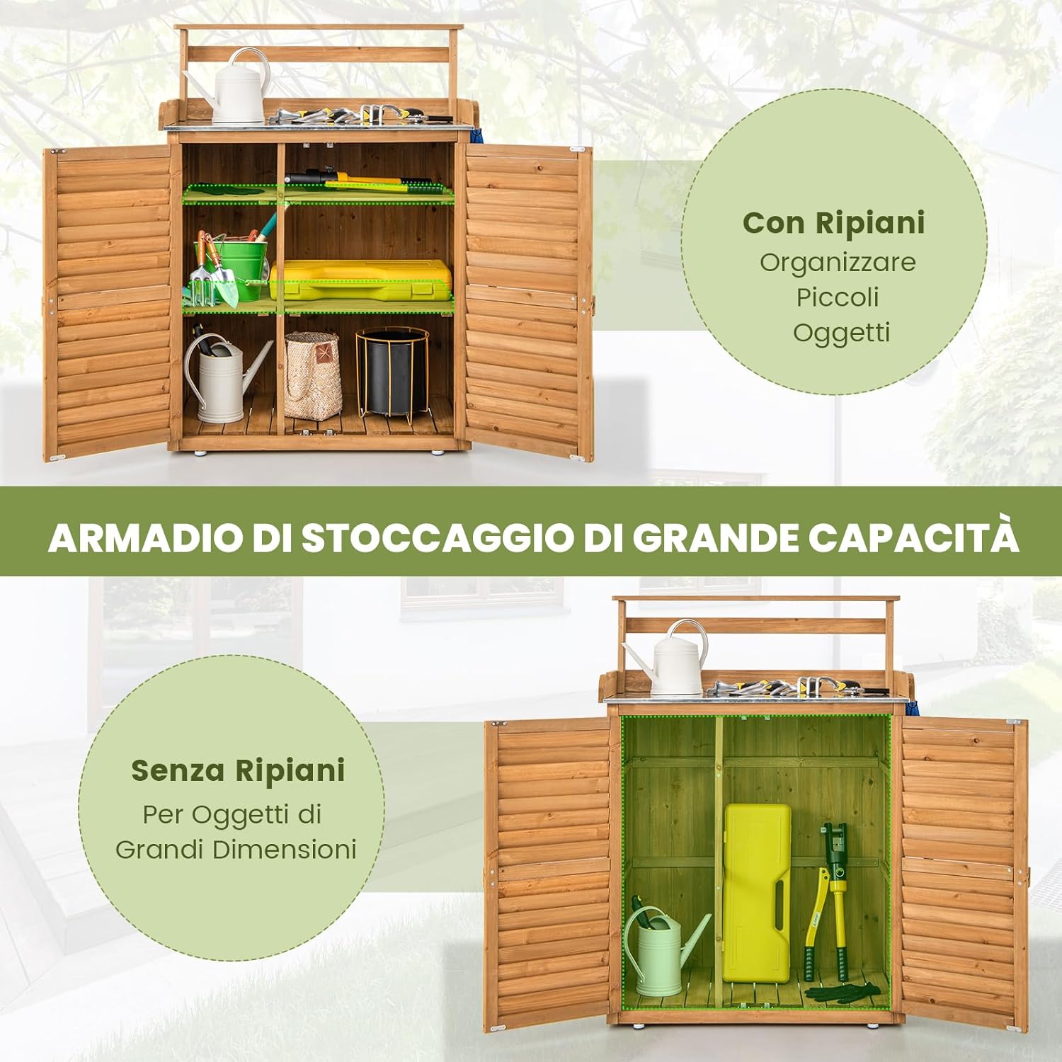 Armadio da Esterno in Legno, Casetta da Esterno con Ante, Ripiani e Serrature, Armadietto Versatile da Giardino, Balcone e Cortile (87 x 45 x 120 cm)