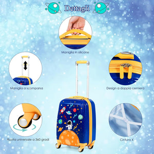 Set di Valigia per Bambini, 18" Valigia+ 12" Zaino, 2 Pezzi, con Ruote Girevoli a 360° e Maniglia Retrattile, Ideale per Viaggiare in Modo Comodo e Divertente (Modello 13)