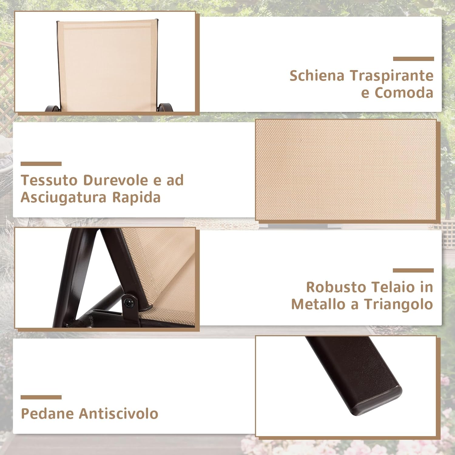 Set di 2 Sedie da Giardino, Sedie da Giardino per Patio in Textilene, con Braccioli Curvi, Telaio in Metallo, Sedia da Bistrot Portata 200 kg, Per Giardino Patio, 56 x 72 x 90 cm (Caffè)