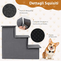 Scala per Cani con Cuccia, Rampe Pieghevole a 3 Gradini con Fondo Antiscivolo per Letti e Divani, Casa per Animali Domestici, Grigio, 42 x 21 x 44 cm